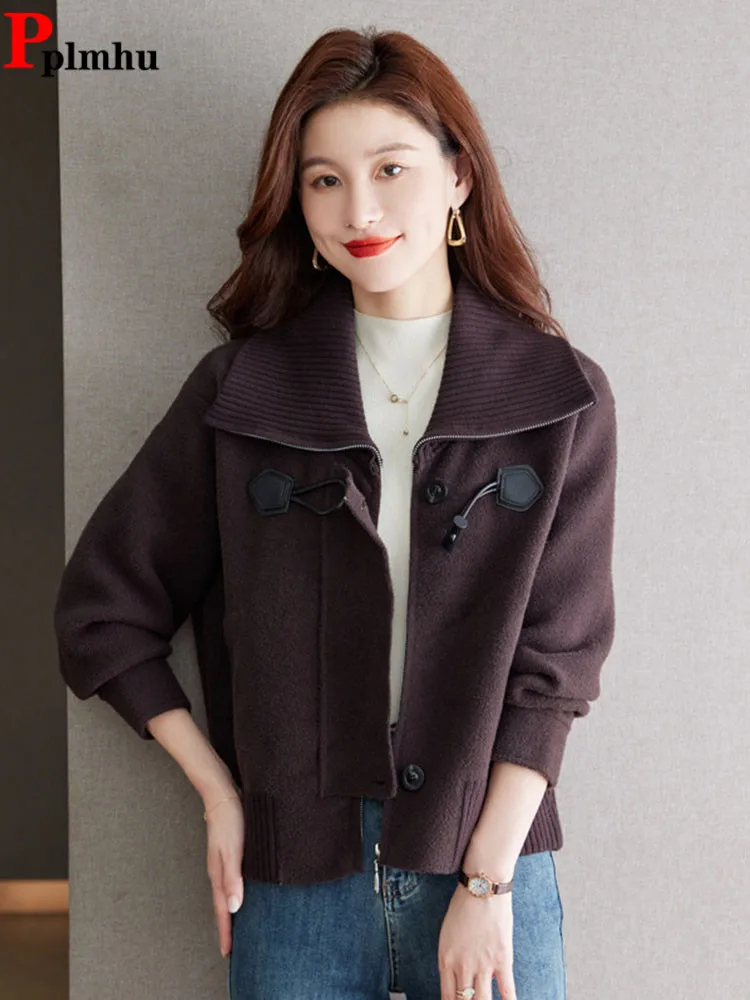 

Women's Casual Lapel Jacket Fashion Baggy Patchwork Short Chaquetas Elegant Korean Zipper Loose Straight Cardigan Jaquetas Top