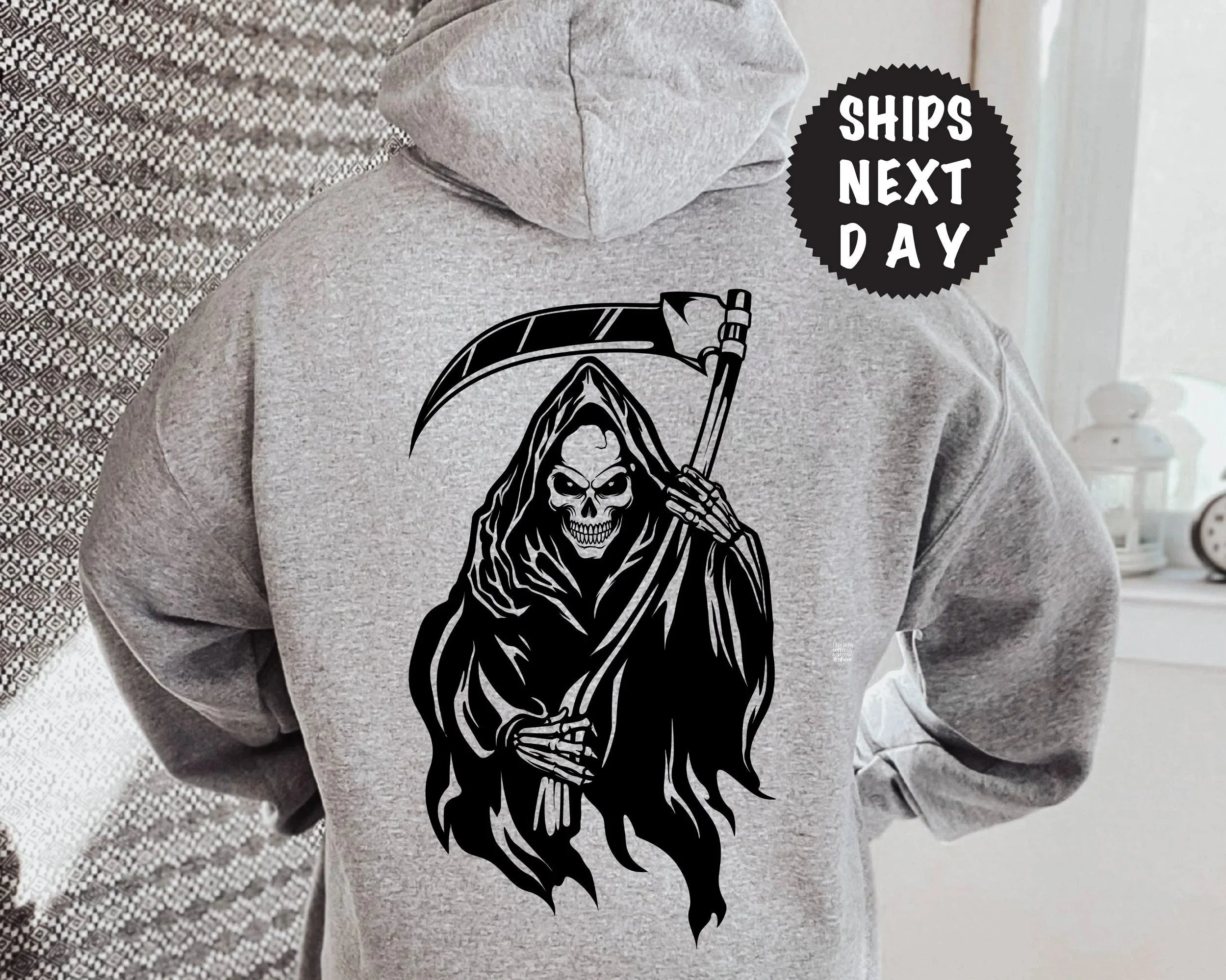 

Grim Reaper Printed Cotton Hoodie Stylish and Edgy Sweatshirt To Showcase Your Love for Gothic Themes
