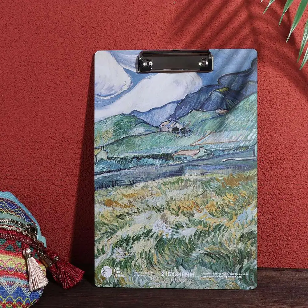 LOW PROFILE คลิปทอง A4 แฟ้มโฟลเดอร์ Van Gogh ภาพวาดเอกสารโฟลเดอร์กระดาษ Organizer Writing Pad เขียนแท็บเล็ต