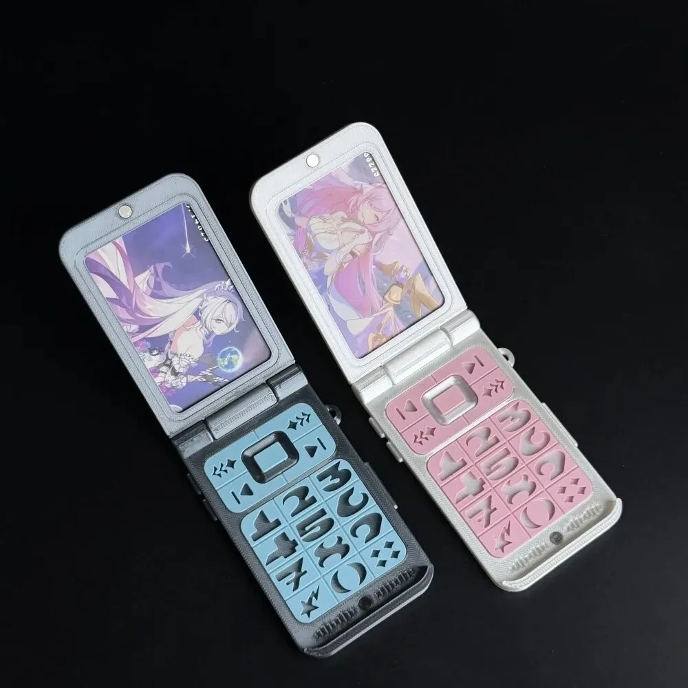 Y2K Flip Phone Shape Photocard Holder Key Chains 3D Printed Vintage Card Case Kpop Photo Storage Bag Pendant Street Accessory