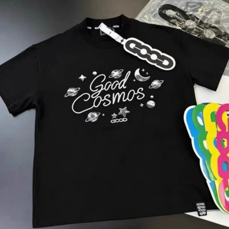 Childhood Planet Surrounding Embroidery Black GOODBRAND Tshirts Men Women Casual Round Neck Short Sleeve Streetwear