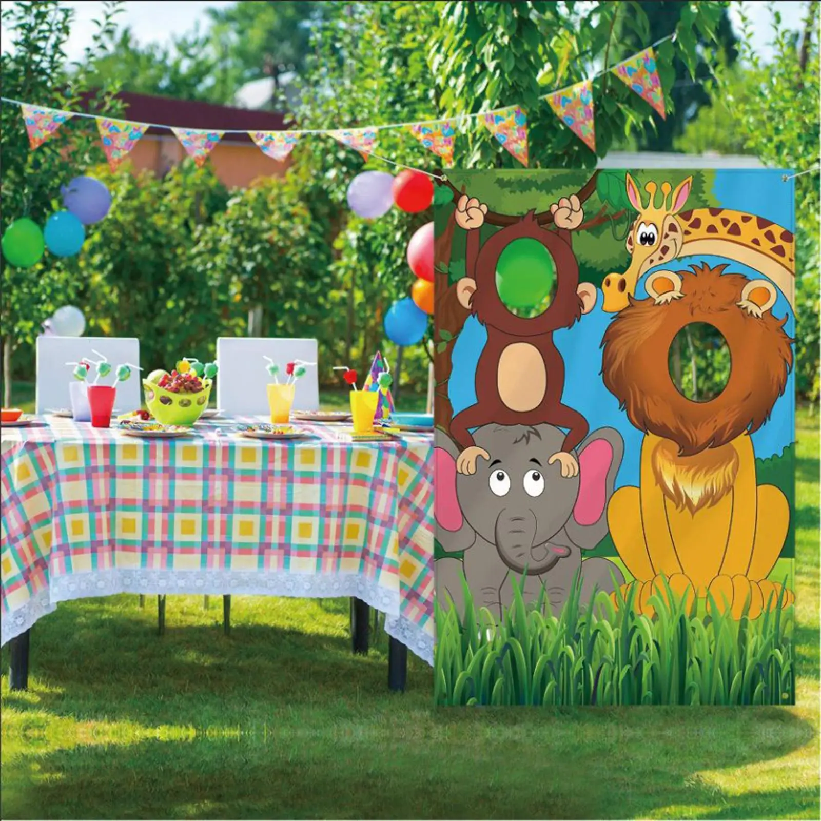 

Animals Banner Face in Hole Game Backdrop Door Banner 59 x 39 inch