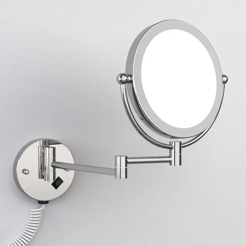 Wall Mounted Lighted Makeup Vanity Mirror 8 Inch 1X/10X Magnifying Bathroom Mirror Quality Chrome Folding LED Mirrors