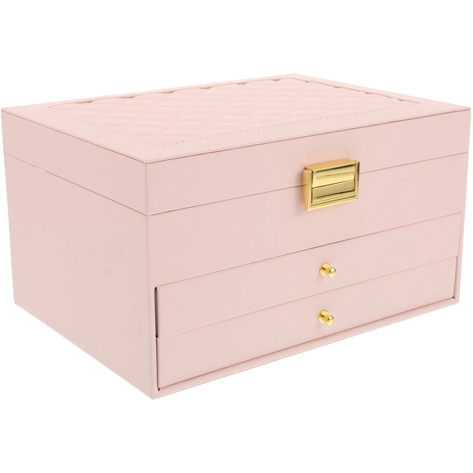 

3-Layer Portable Jewelry Box PU Organizer for Rings Necklaces Earrings Women Travel Storage Case Stylish Compact Design Pink