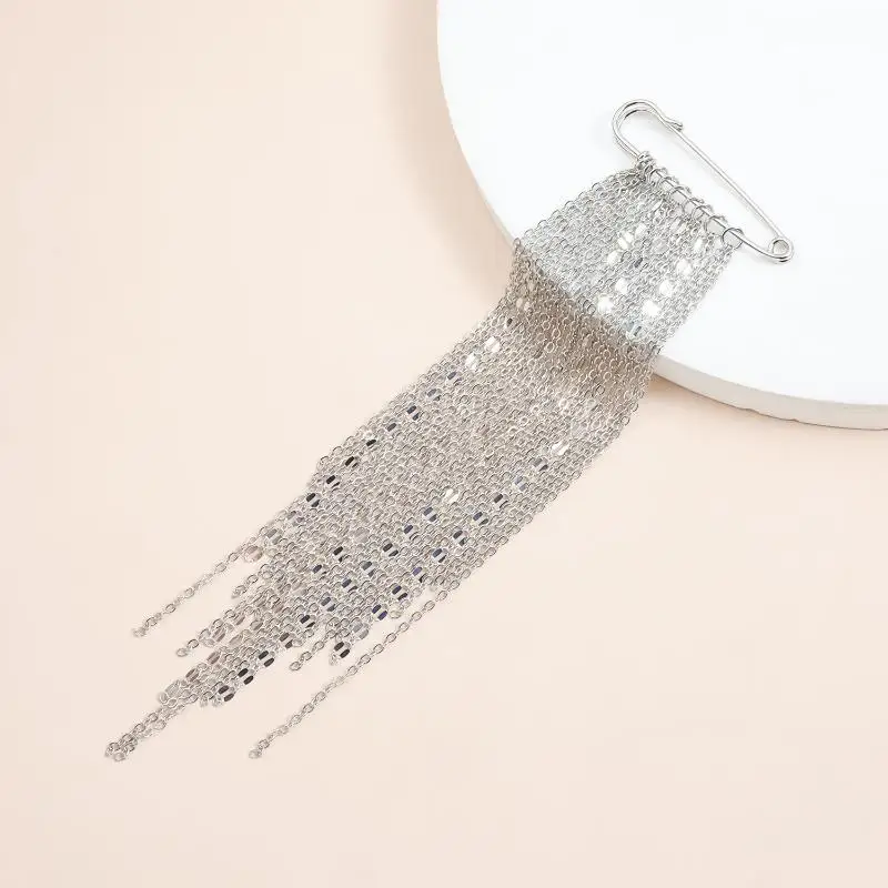 ~Fashion Exaggerated Metal Chain Tassel Chain Pin Brooch For Women Hot Cool Suit Shirt Charm Fixed Needle Accessories Jewelry