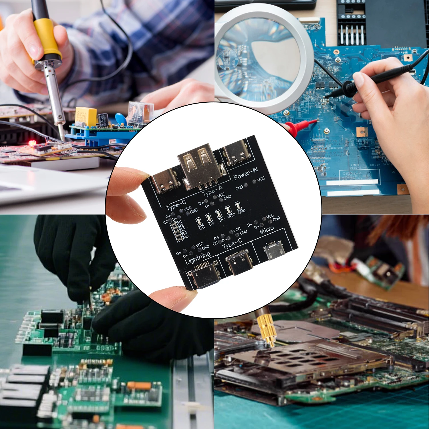 لوحة كشف خط البيانات USB لنظام IOS وأندرويد Micro-USB Type-C لوحات كشف مفتاح الدائرة القصيرة جهاز اختبار كابل USB C