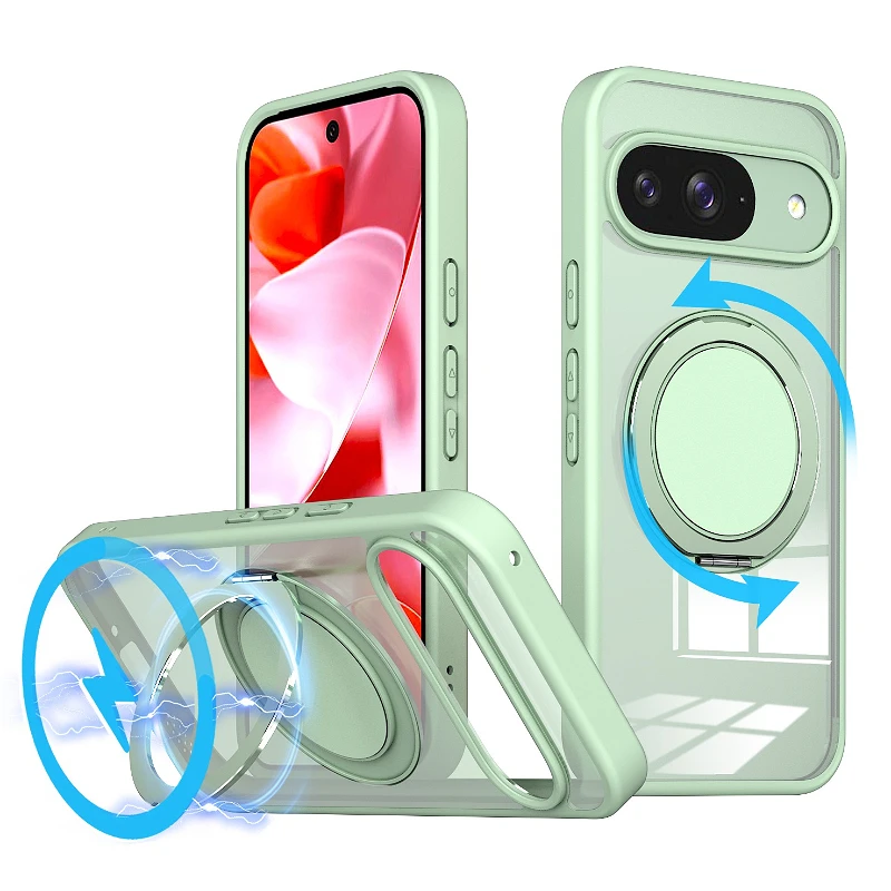 تصميم الدرع 360 °   حافظة شفافة بحامل مغناطيسي قابل للدوران لهاتف Google Pixel 10A 9 Pro XL غطاء خلفي عازل للمسند الهوائي المقاوم للصدمات