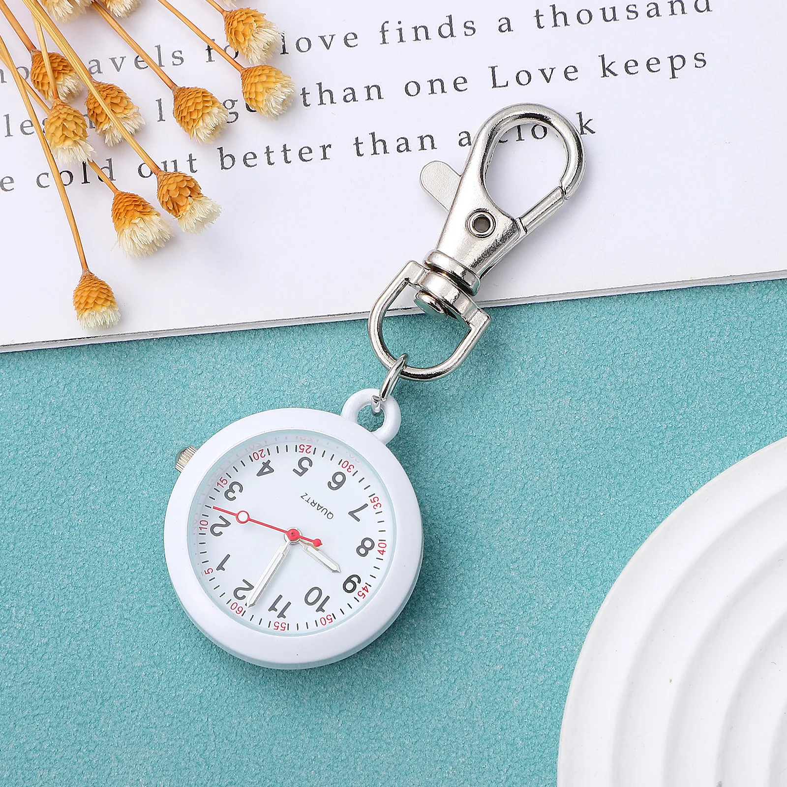 

Stainless Steel Nurse Pocket Watch with Glass Face Simple Elegant Hanging Fob Watch for Staff Portable Decorative