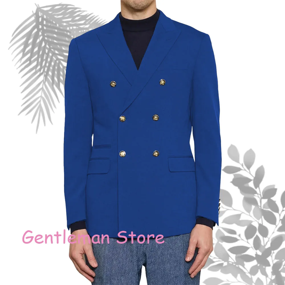 سترة بدلة رجالية كلاسيكية إيطالية سترة مزدوجة الصدر بقصة ضيقة نمط الأعمال والترفيه بدلة رجالية معطف أزرق وأسود للرجال #5