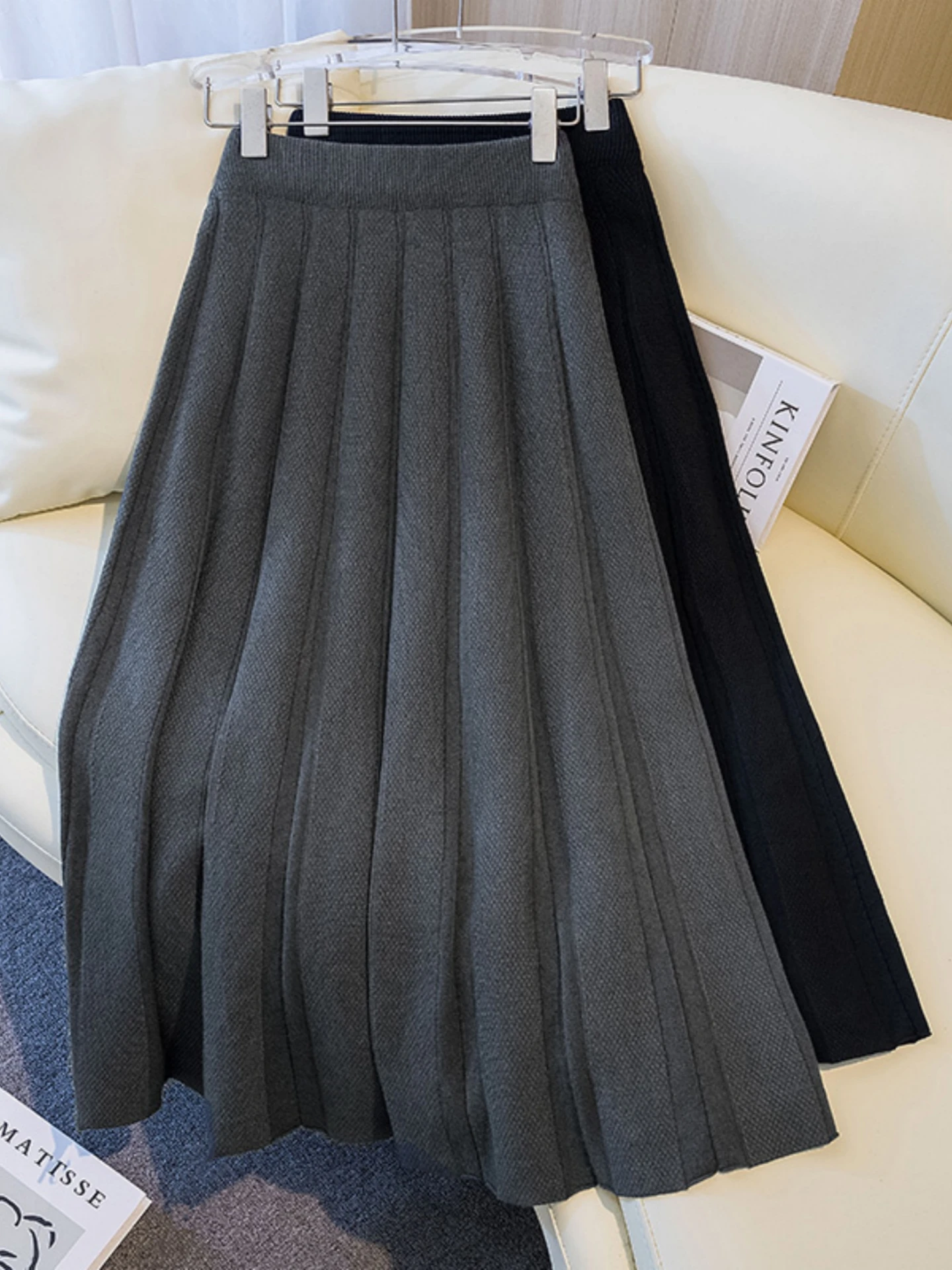 High Waist A-Line Knitted Half Skirt Women's Spring Autumn plus Size Conceals Hip Design Sensation Long Skirts