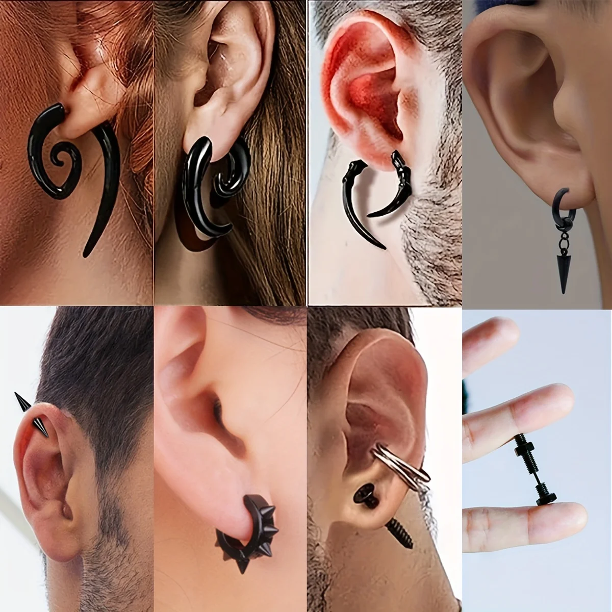 2pcs Punk Gothic Hip Hop Stainless Steel Acrylic Dangle Earrings Screw Cone Stud Earrings For Men Women Couple Ear Jewelry