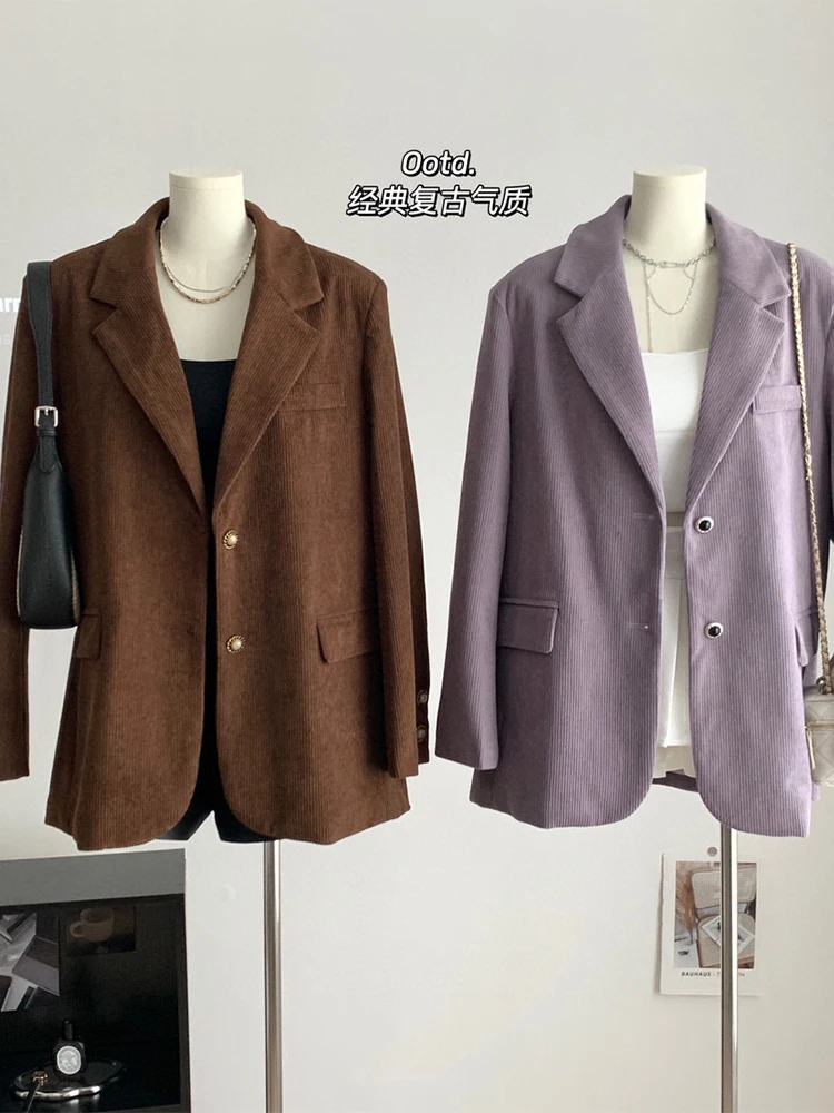 Women's Coffee Blazer Coat Fashion Vintage Harajuku Office Ladies Long Sleeve Suit Jacket Outerwear Top Y2k 2000s Clothes 2024