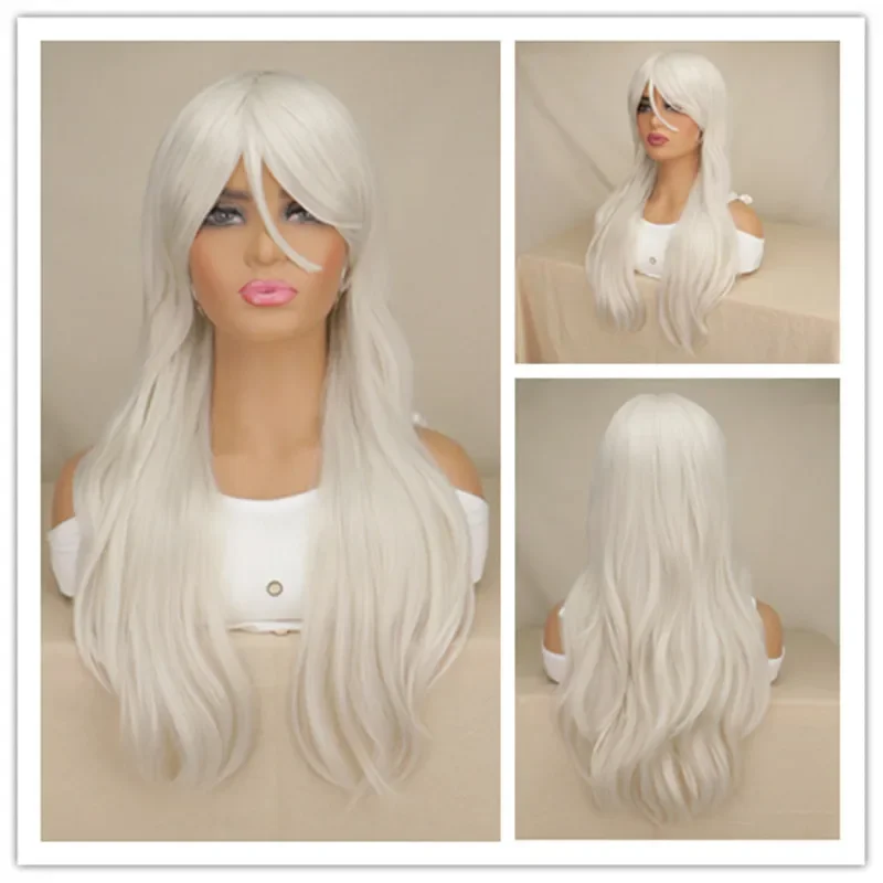 

Long Wavy Hair Women Cosplay Wigs Cos Sliver White Party Costume Long Heat Resistant Synthetic Hair Wigs Anime Costume