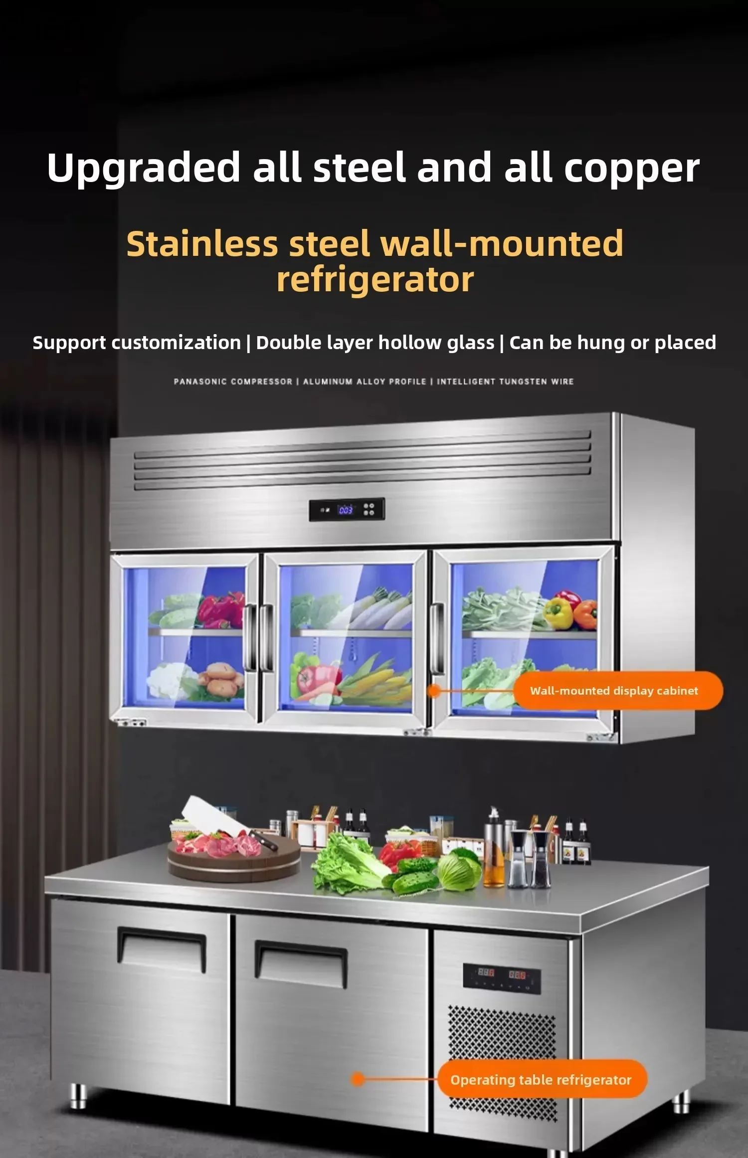 freezer kitchen vertical countertop refrigerated display  wall-mounted refrigerator mother and child cabinet upper body