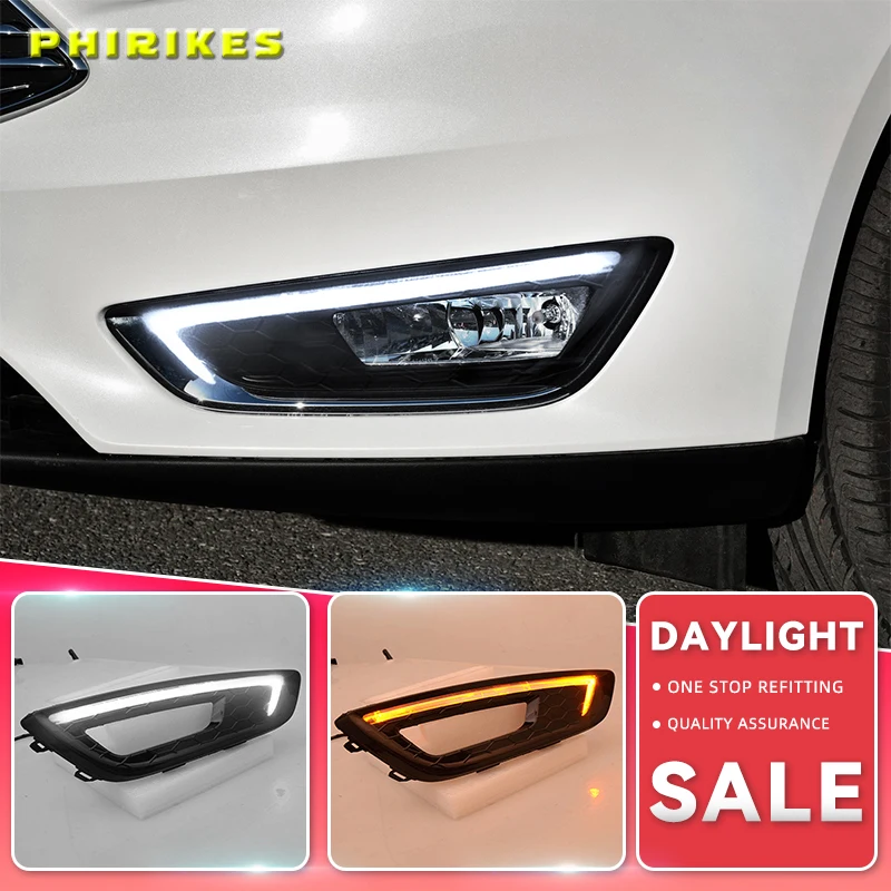 2pcs car styling for Ford Focus 4 2015 2016 2017 2018 LED DRL Daytime Running Lights Daylight Waterproof Fog Lamp with Yellow