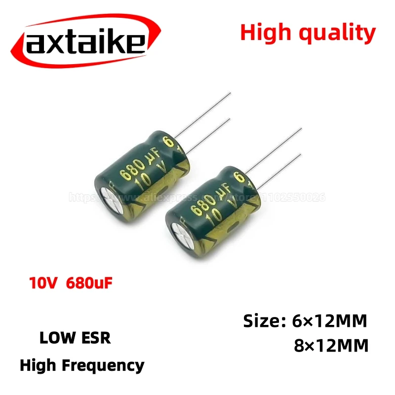 

50PCS 10V680uF Aluminum Capacitor, High Frequency Low ESR 105°C Radial for Power Supply/Solar Inverter Size: 6×12MM 8×12MM