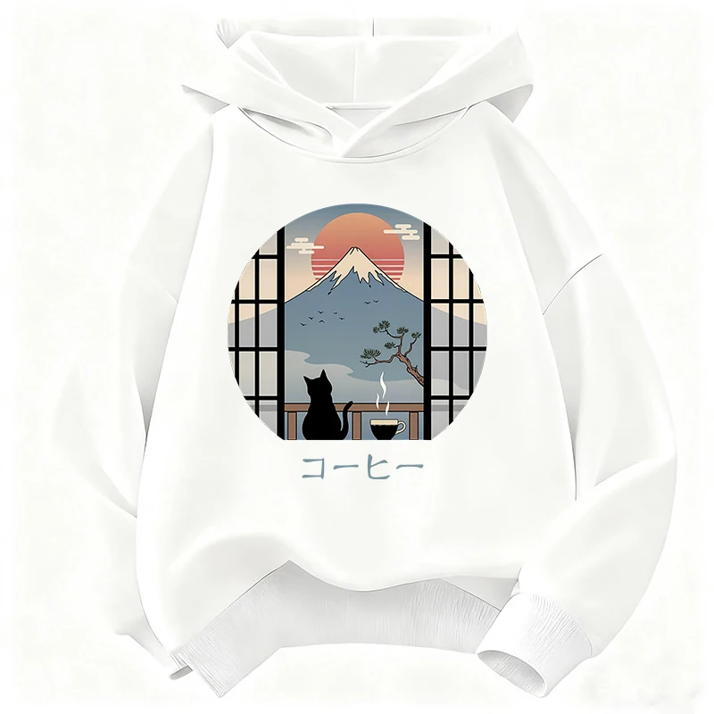 

Japanese Anime Style Cat with Flower Hoodie Kids Cat Children's Sweatshirt Hoody for Boys Girls Casual Hoodies Hip Hop Clothes