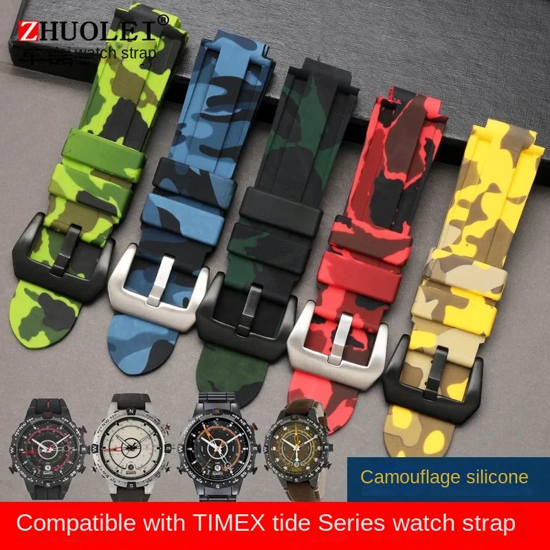 For timex E-tide Compass Wrist band T2N739 T2N720 T2N721 convex mouth 16mm strap waterproof silicone men\'s watchband bracelet