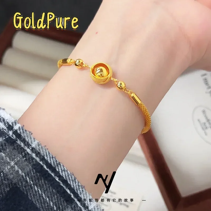 Goldpure Palace Style 9999 24K Real Gold Braided Bird's Nest Transportation Bead Bracelet for Women 18k Gold Fashion High-endgif