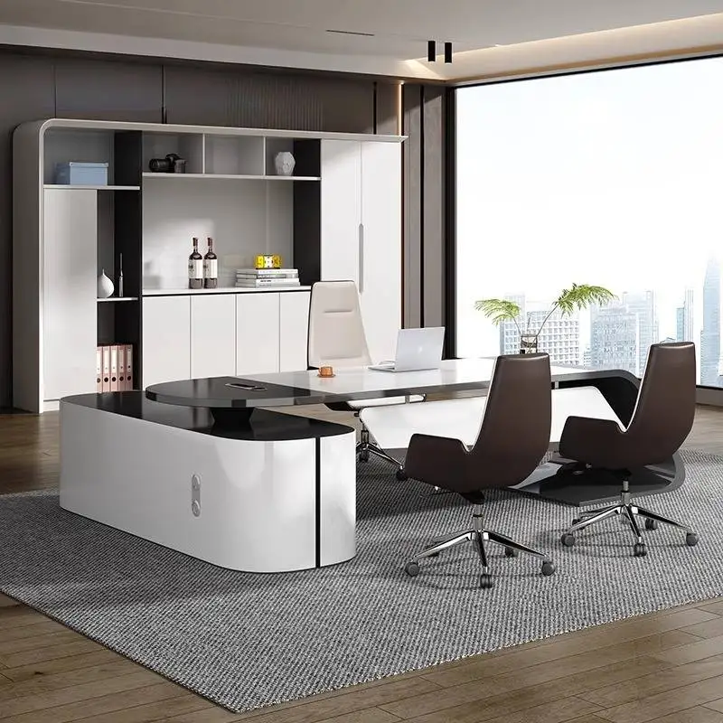 مكتب تنفيذي خشبي، تصميم تخزين، مكاتب مكتبية حديثة فاخرة، أدراج بيضاء، أثاث Escritorio Oficina