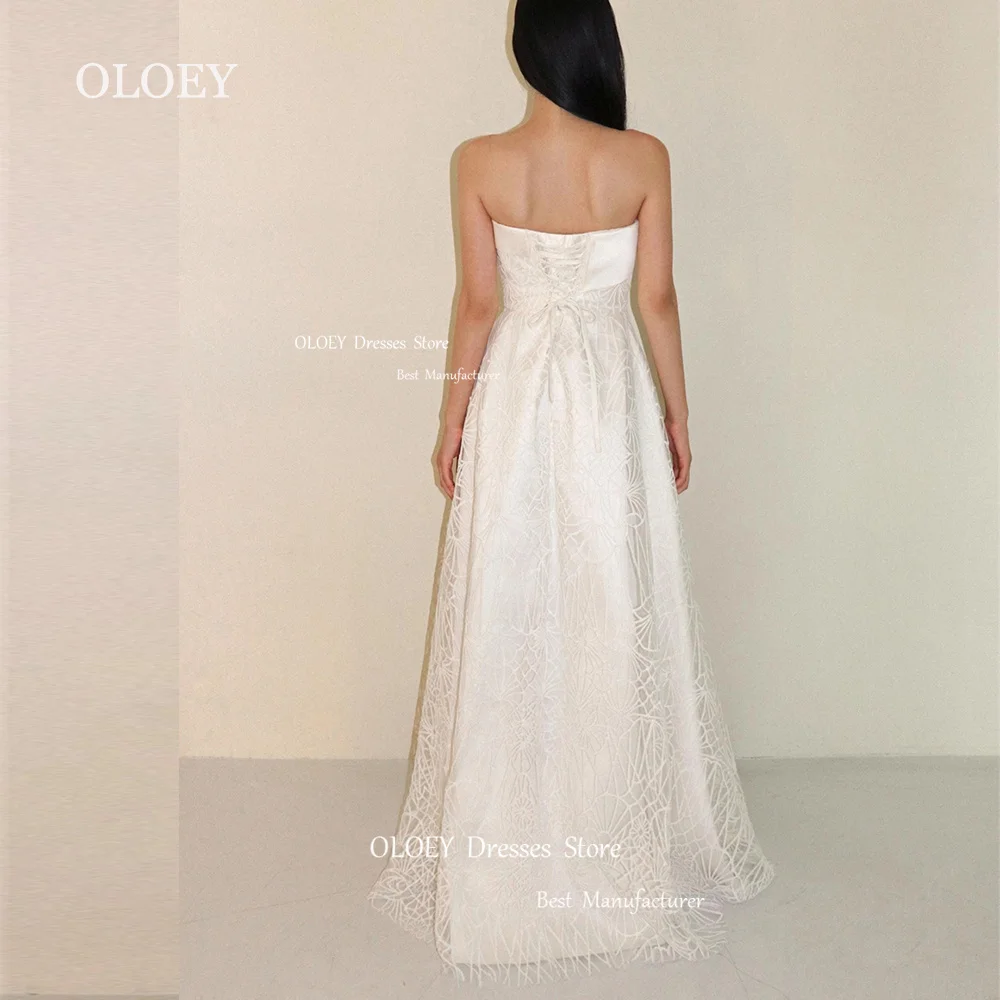 OLOEY-vestido de novia elegante de encaje de marfil, traje de novia sin tirantes, longitud hasta el suelo, hecho a medida