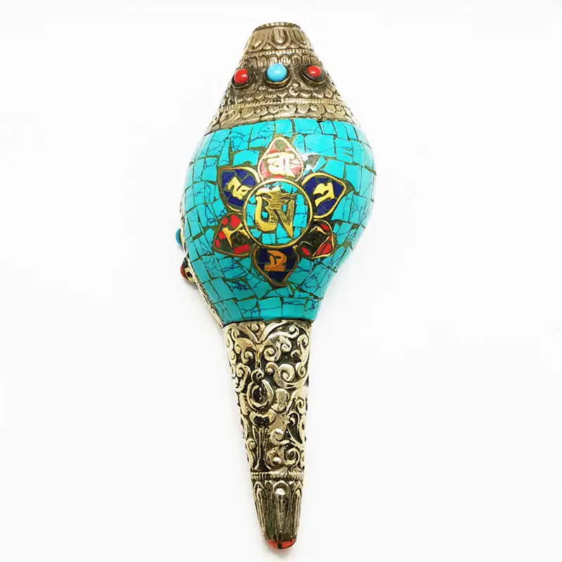 Tibetan Snail handicrafts Tibetan Buddhist Music Instrument Buddhist Decor Arts 14-15CM TBC980  