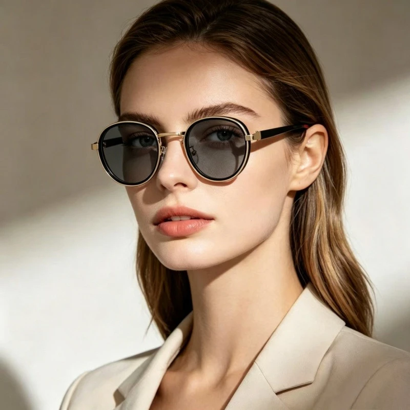2026 Metal Round-Frame Photochromic Myopia Glasses Classic and Trendy Color-Changing Lenses for Nearsightedness Unisex Goggles