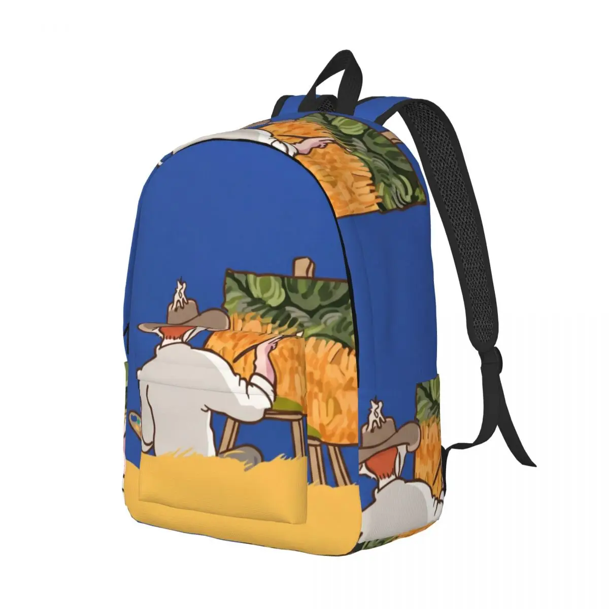 Aesthetic School Backpack Center Landscape Painting Modern Artistic Blue Yellow Green Lightweight Daypack for School Outdoor Men
