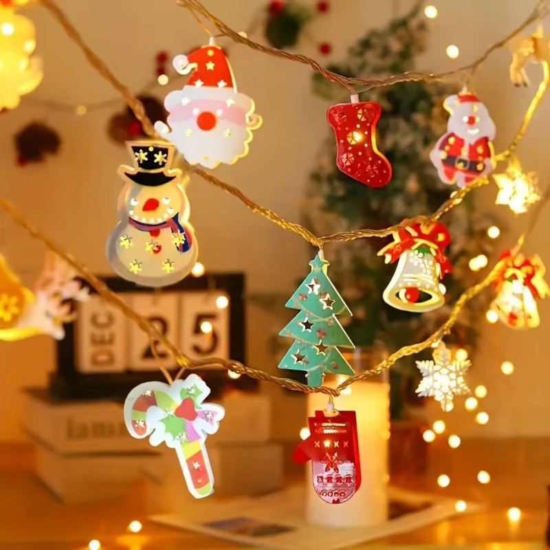 

Christmas Garland String Lights Santa Ball Star Battery-Operated Decorative Fairy Light Party Years Decor Gnomes Elf Angel