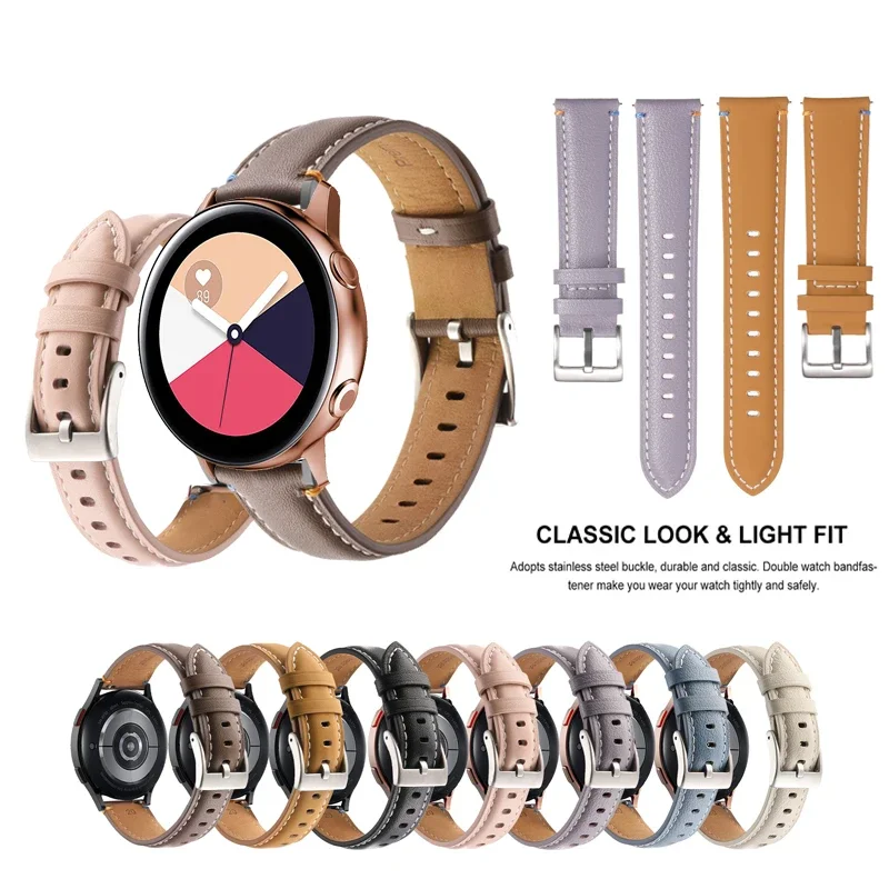 20mm Strap Simple Fashion Leathe Band For Samsung Galaxy Watch Active 2 40mm 44mm / Watch 7 6 5 4 Bracelet Replacement