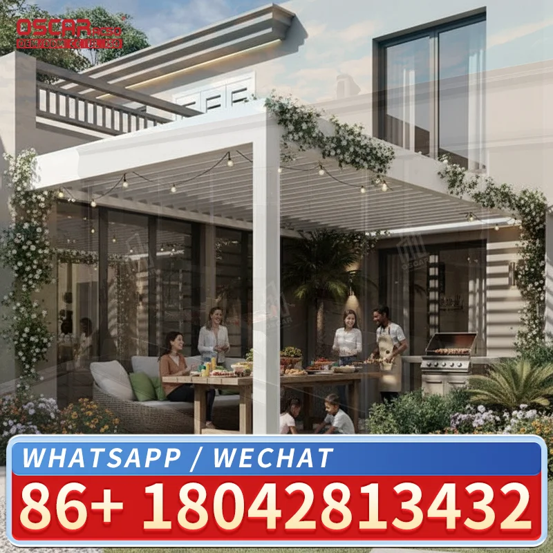 3X3 3X4 4X4 6X4m Modern Outdoor Garden Waterproof Bioclimatic Aluminum Pergola Louvered Structure For European Backyards Vacatio