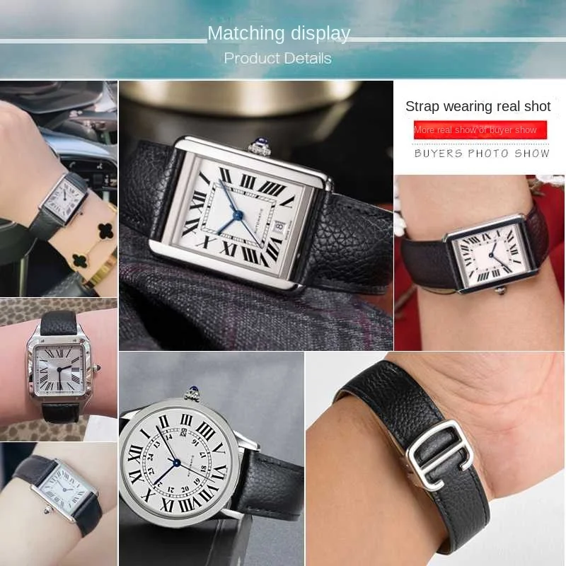 For Cartier Tank Must London Solo Genuine Leather Watch Strap Quick Disassembly Cow Band Folding Pin Buckle 16 17 19 20 22 23mm
