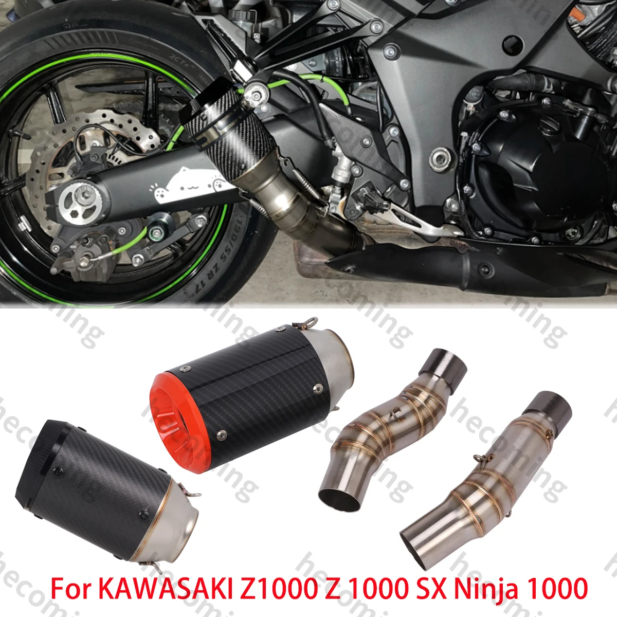 Exhaust Pipe For Kawasaki Z1000 Ninja 1000 2010-2022 Z1000SX Exhaust System Slip on Carbon Muffler Mid Link Pipe DB Killer