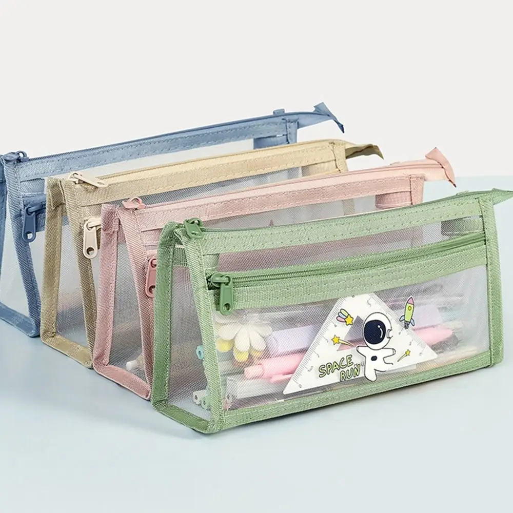 Robuste Mesh-Stifttasche mit dreieckiger Basis, großes Fassungsvermögen, transparenter Schreibwaren-Organizer, Schulbüro