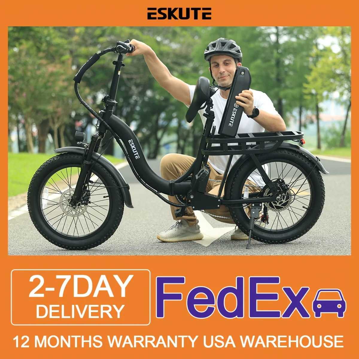 

Электровелосипед ESKUTE для взрослых - мощный мотор 749 Вт, складной электровелосипед со съемной батареей 48В/10.4Ач