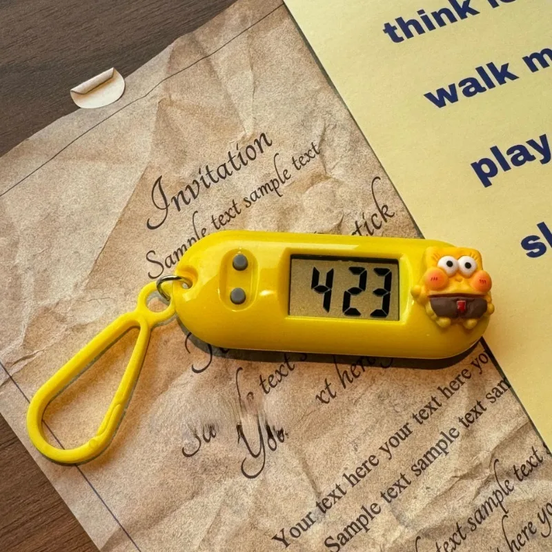 SpongeBob Clock Pendant Cute Cartoon Electronic Watch Student Backpack Decoration Mini Timer Charms Toys Clock Key Ring Keychain