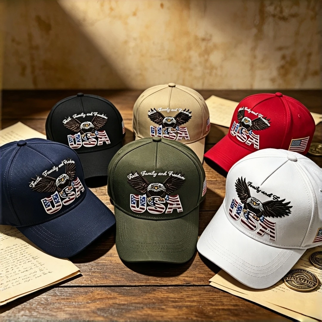 Fashion Free Bald Eagle American Flag Embroidered Baseball Cap Patriotic American Adjustable Work Cap Outdoor Leisure Sun Baseba