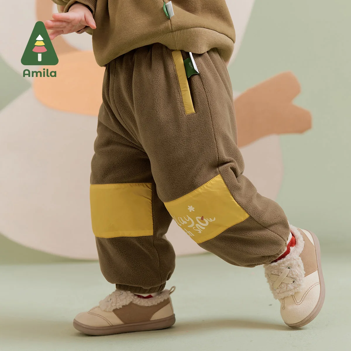 Amila Baby Boy Cotton-padded Trousers 2024 Winter New Multicolour Soft Cosy Color Blocking Warm   Baby Clothing