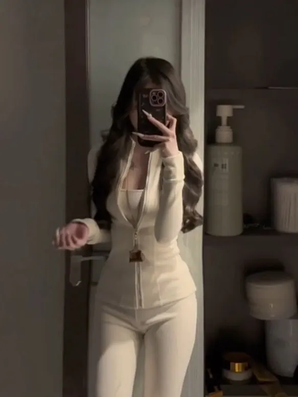 

Осенний наряд Spor, брюки с высокой талией, удобный длинный топ све, застежка-молния, высокий воротник, комплект из двух предметов, Faionable