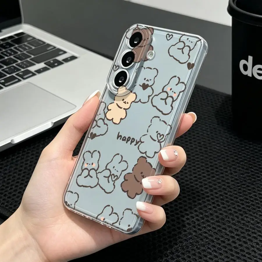 Bear And Bunny Doodle Print Case for Samsung Galaxy A33 A52 A34 A35 A56 A50 A25 A51 A26 A24 A36 A27 A14 A16 A54 A15 A52 A31 A55