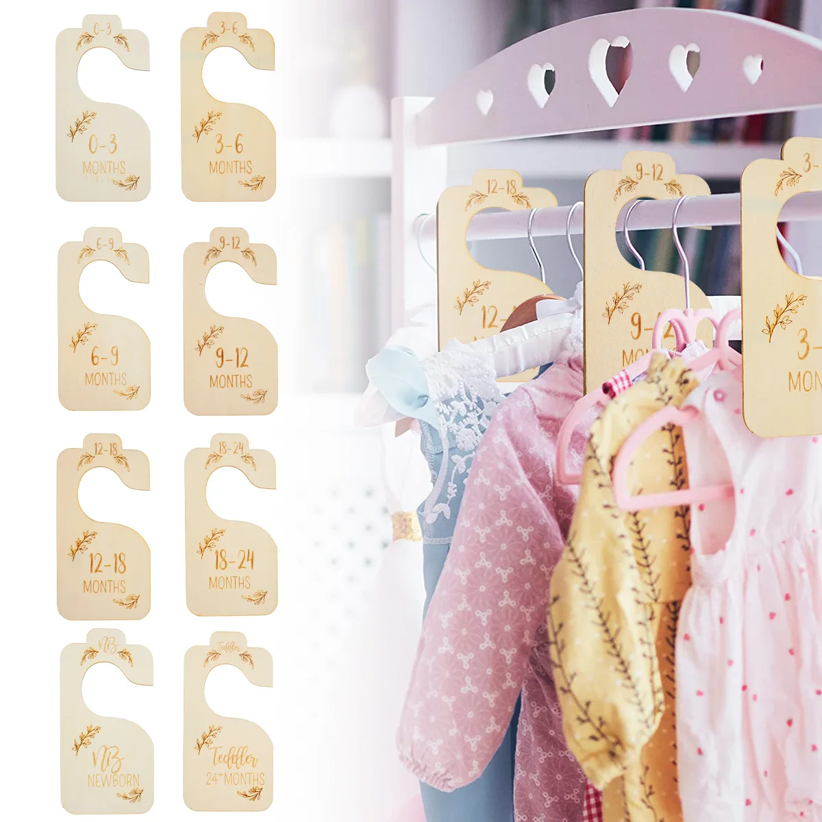 

8Pcs Wooden Baby Closet Dividers Baby Closet Size Divider Wooden Baby Closet Organizers Cute Hanging Closet Dividers Durable