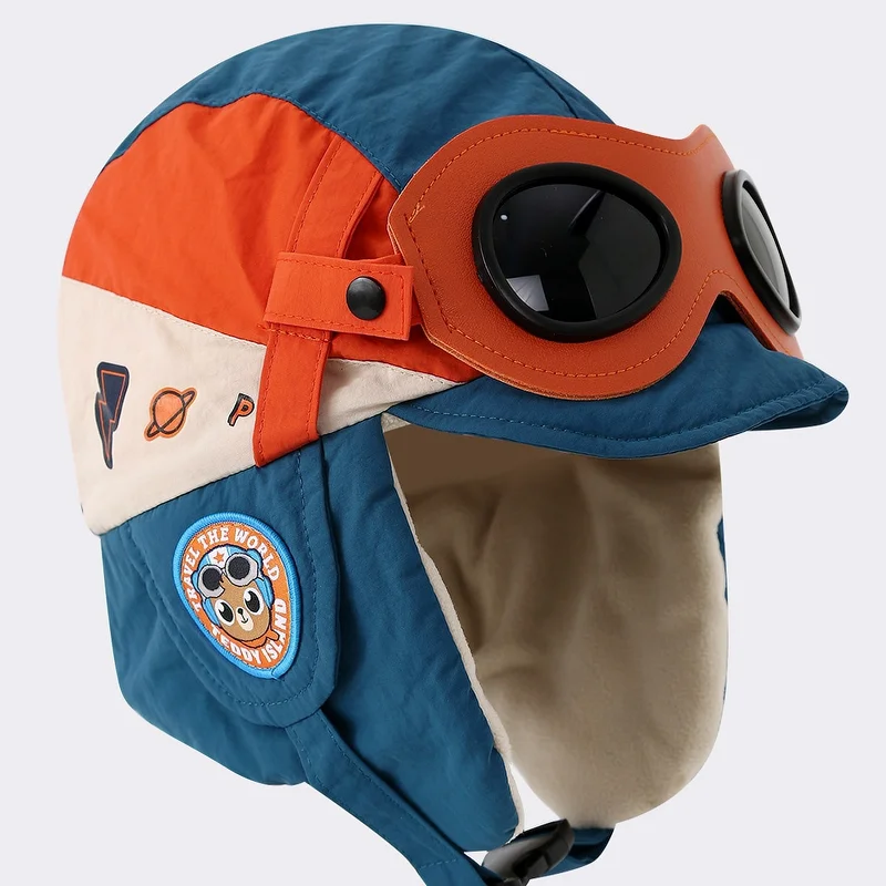 

Winter outdoor children's Lei Feng hat with goggles, fleece-lined and thickened aviator hat, gift for boys and girls