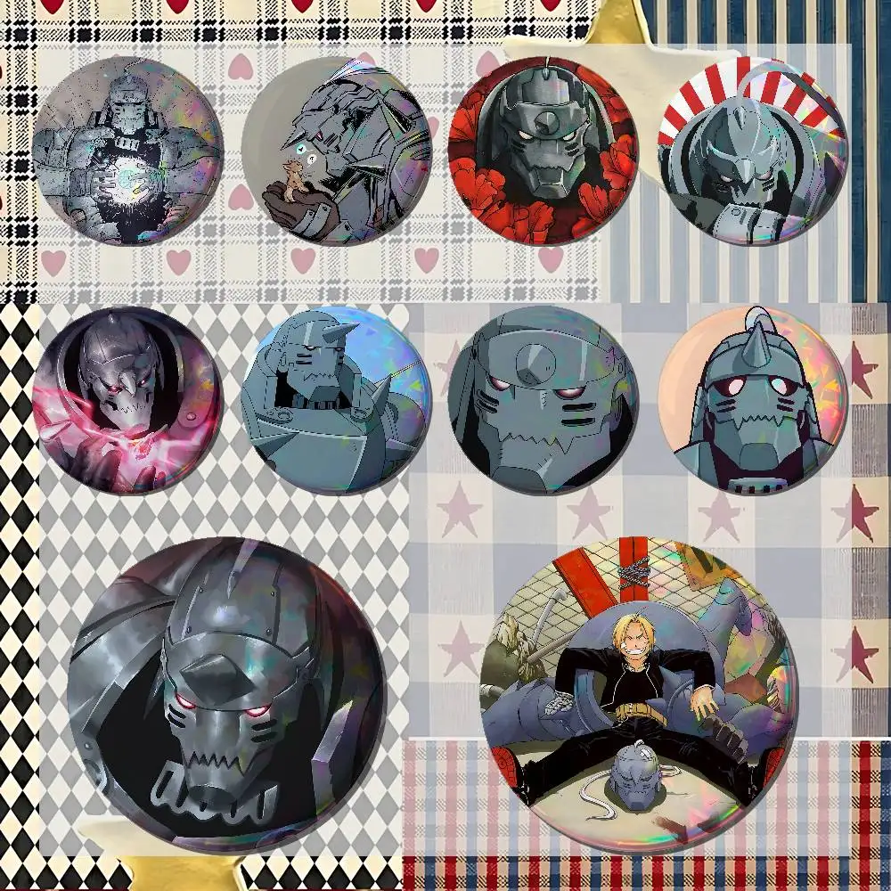 Alphonse E-Elric Cool Badges Tinplate Soft Button Pin Brooch Metal Badge Custom Jewelry Accessories Hat Bag Lapel