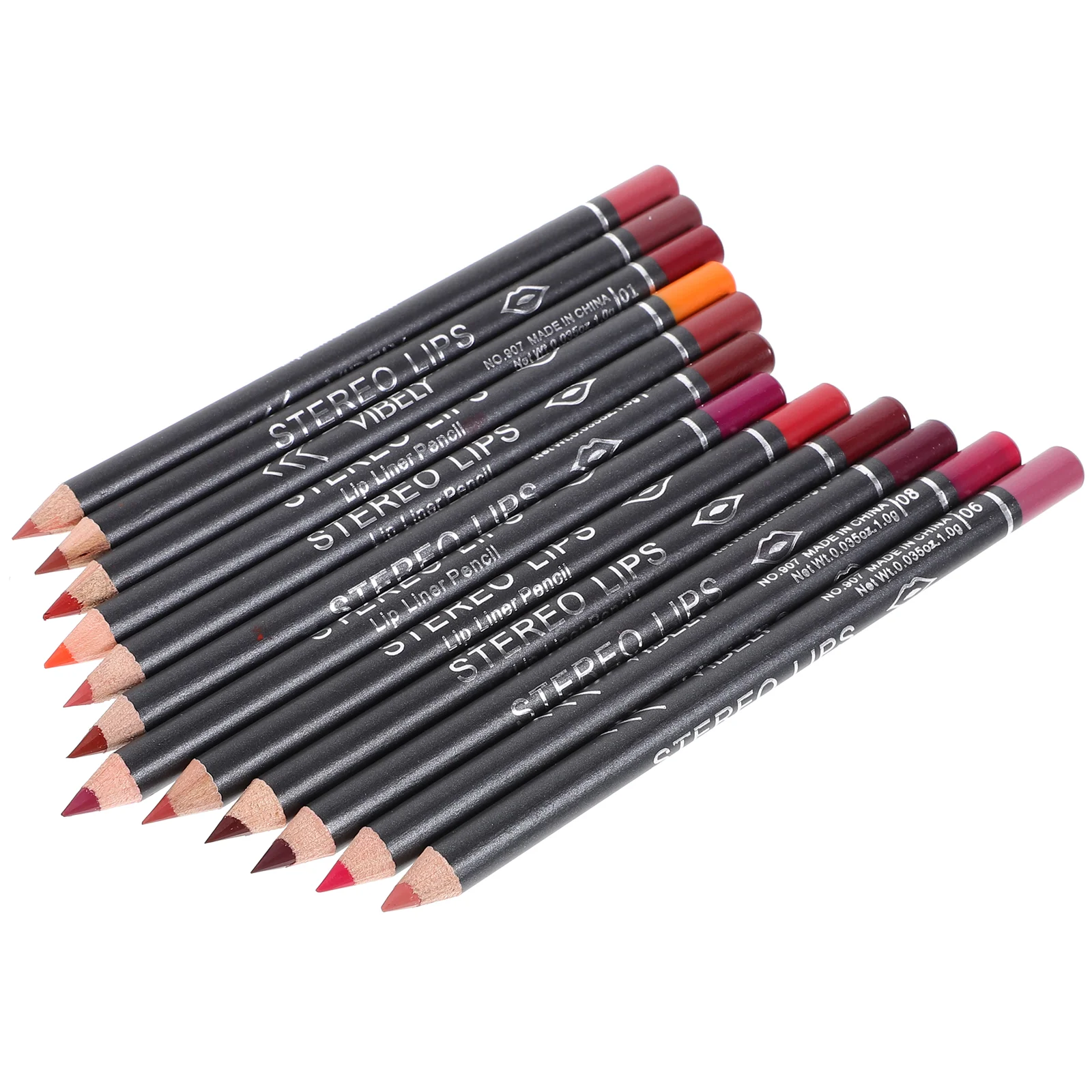 12-delige natuurlijke lipliner zwarte stok make-up accessoire waterbestendig potlood kleurpotloden