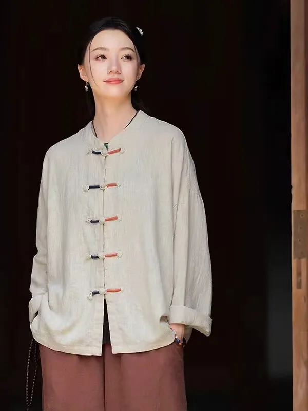 

Новая весенняя женская куртка в китайском стиле с воротником-стойкой, на пуговицах, из хлопка и льна, в традиционном национальном стиле