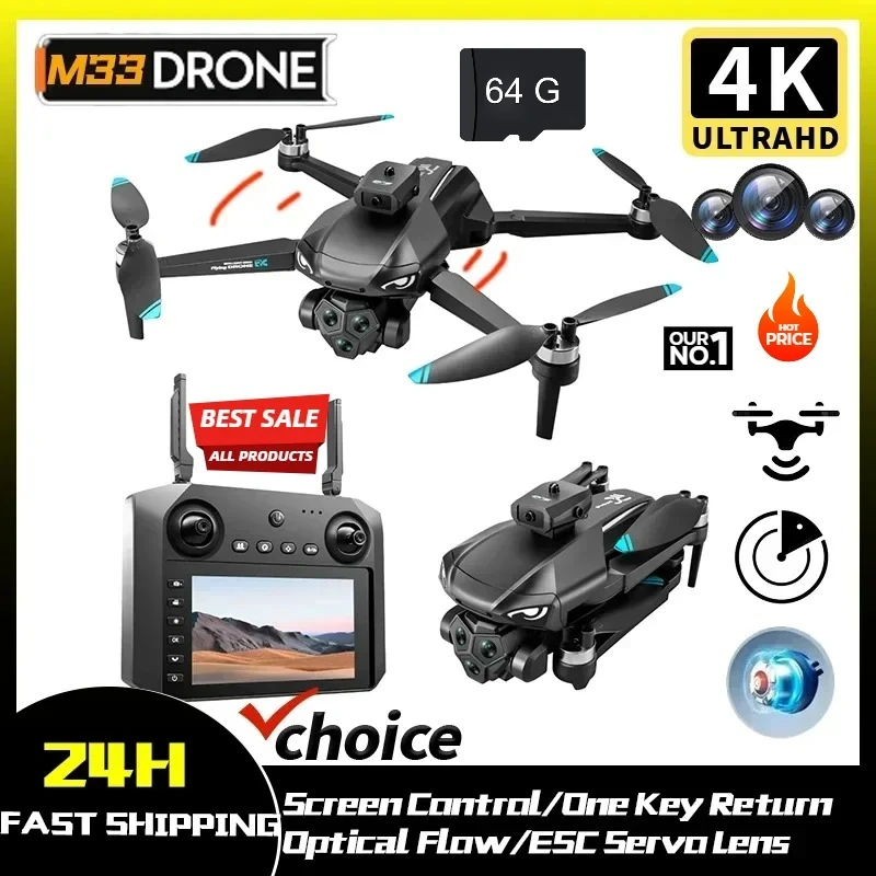 

2024 N33 MAX Screen Control Drone Professional 6K HD ESC Sero Dual Camera 5G Wifi GPS Foldable Four Axis Brushless Optical Flow