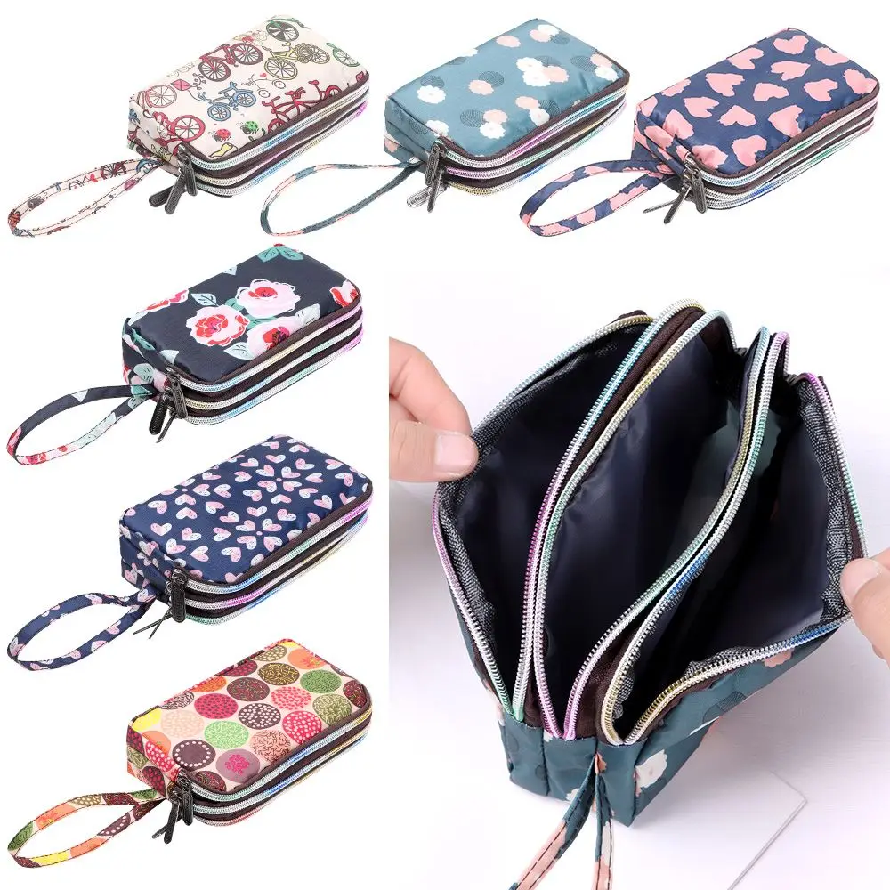 Practical Key Larger Capacity Female Handbag Three-layer Long Wallet Print Canvas Bag Coin Purse