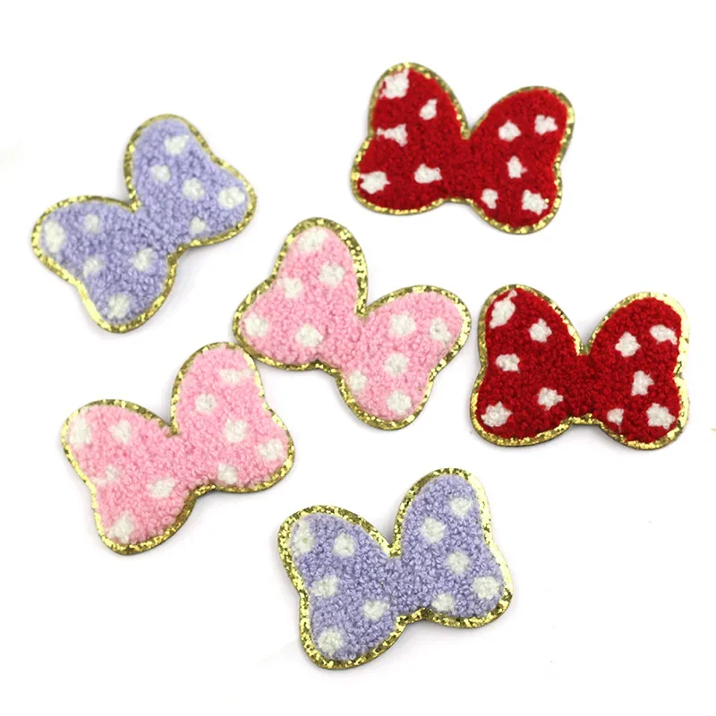 Gritt Self Adhesive Towel Embroidery Stickers Bag Phone Notebook DIY Accessory Bow Castle Gold Glitter Colorful Chenille Patches