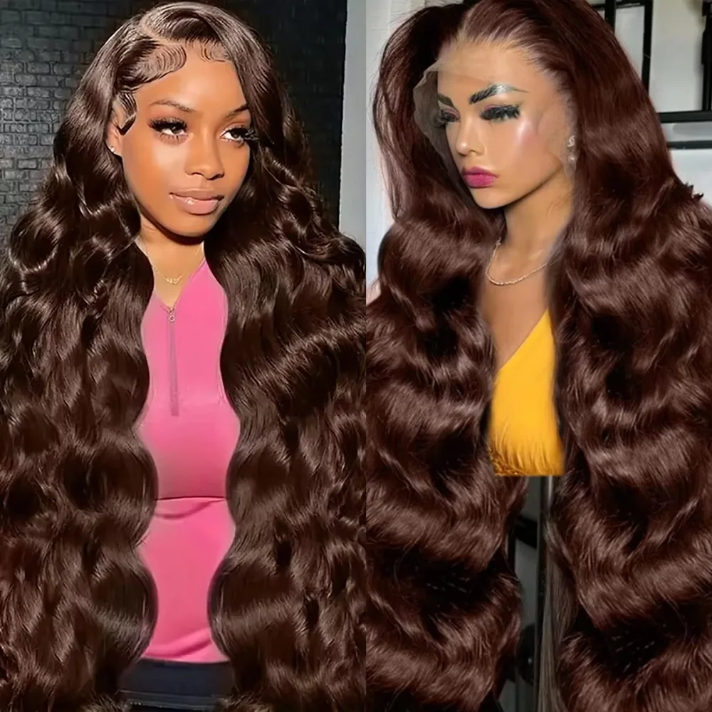 

Плотность 200, 46 дюймов # 4 шоколадно-коричневых парика с объемной волной, шоколадно-коричневый, объемная волна 13x6, кружевной фронтальный парик из человеческих волос для женщин