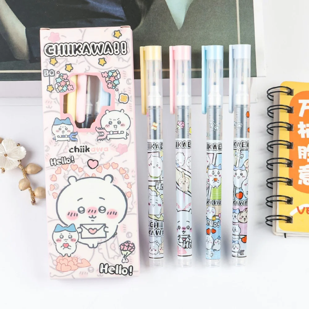 

4Pc Chiikawa Hachiware Ballpoint Pen Kawaii Usagi 0.5 Mm Black Stationery Pens Student Writing And Drawing Supplies School Prize